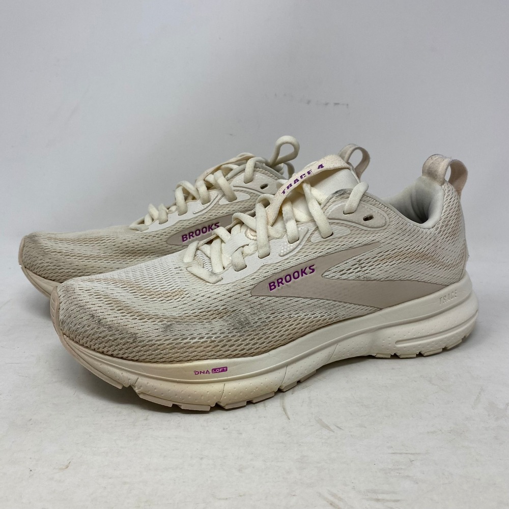 Brooks Trace 4 Womens Running Shoes Cream White Purple 1204411B111 Size 7 B